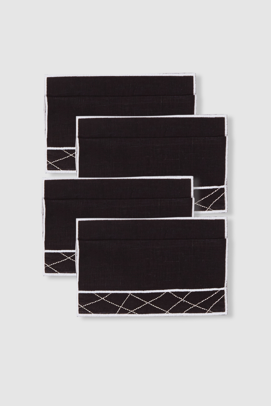 set of four carrara black linen cocktail napkins