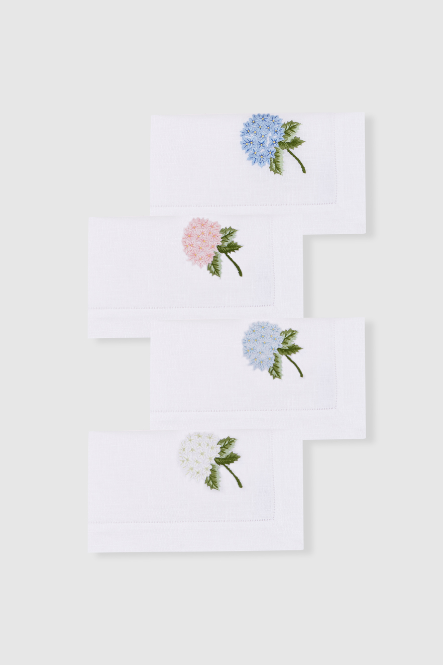 set of  hydrangeas linen placemats and napkins