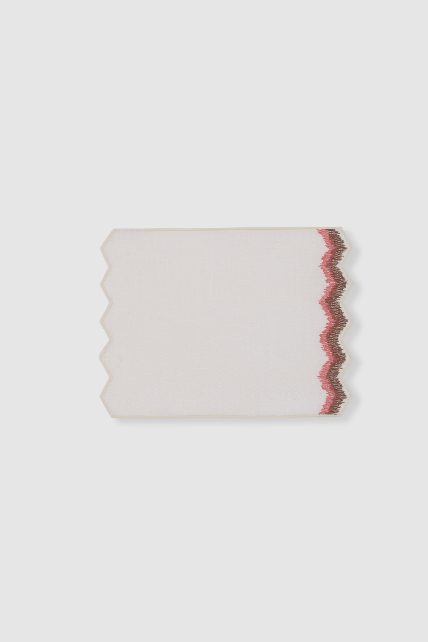 set of four mallorca off white/brown and pink linen cocktail napkins