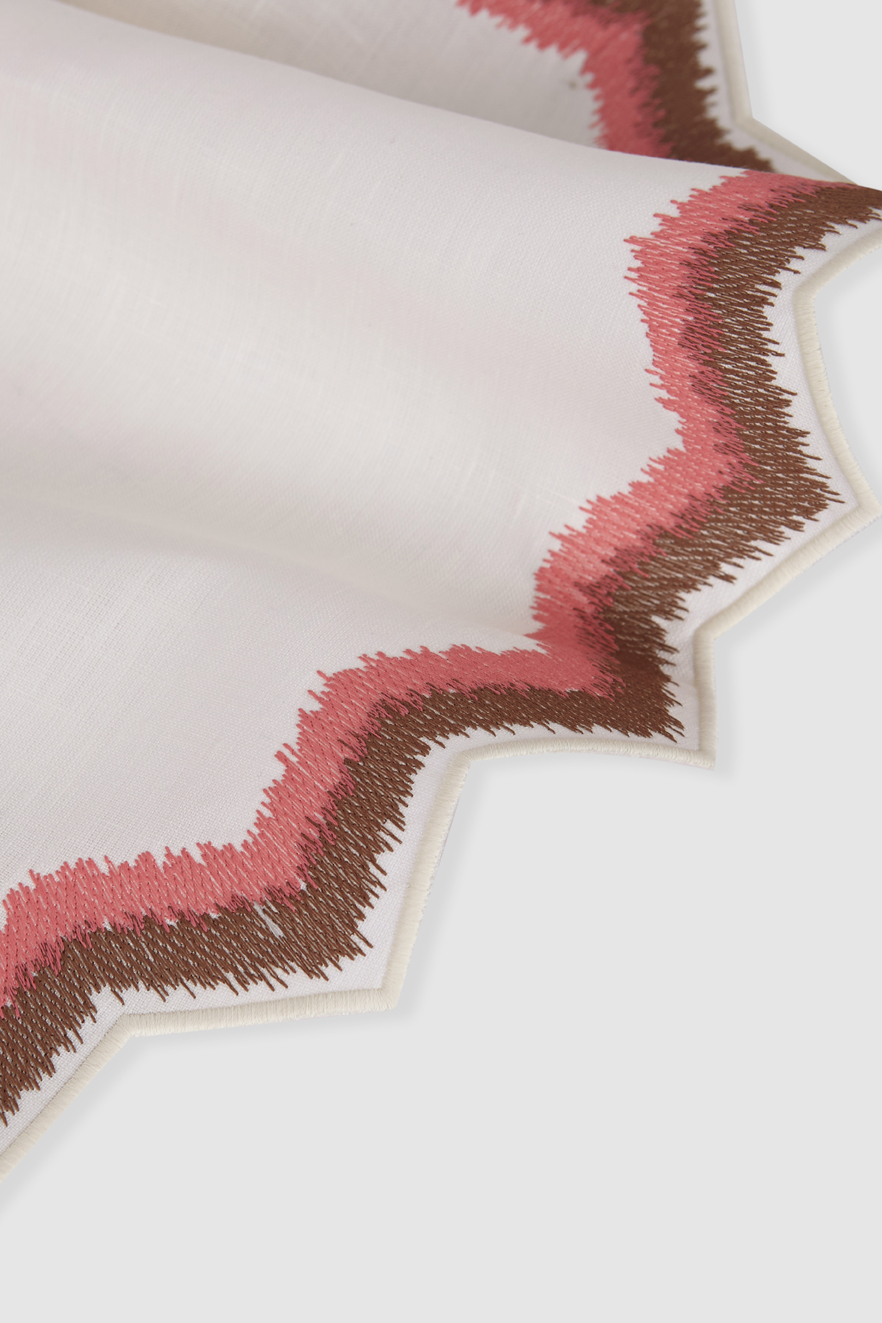 mallorca off white/brown and pink linen napkin